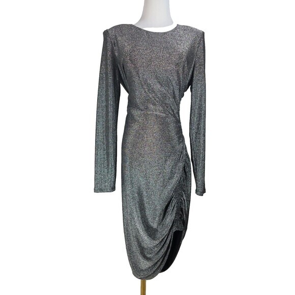 NWT Veronica Beard Cyrus Metallic Long Sleeve Ruched Mini Dress Gunmetal‎ Medium - Picture 5 of 12